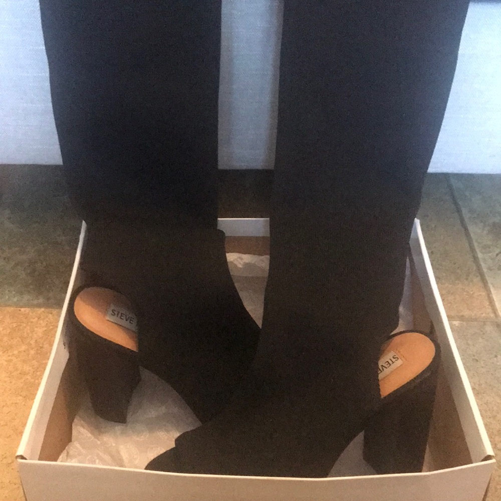 Steve Madden thigh high open toe sock boots